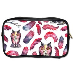 Boho Owl And Feather White Pattern Toiletries Bags 2-side by paulaoliveiradesign