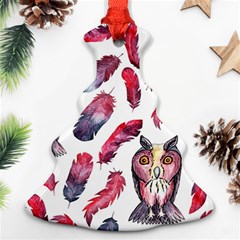 Boho Owl And Feather White Pattern Christmas Tree Ornament (two Sides)