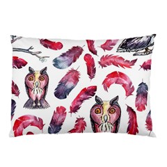 Boho Owl And Feather White Pattern Pillow Case (two Sides) by paulaoliveiradesign