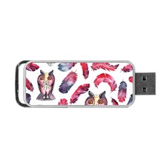 Boho Owl And Feather White Pattern Portable Usb Flash (one Side) by paulaoliveiradesign