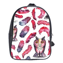 Boho Owl And Feather White Pattern School Bag (xl) by paulaoliveiradesign