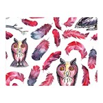 Boho Owl and Feather White Pattern Double Sided Flano Blanket (Mini)  35 x27  Blanket Front