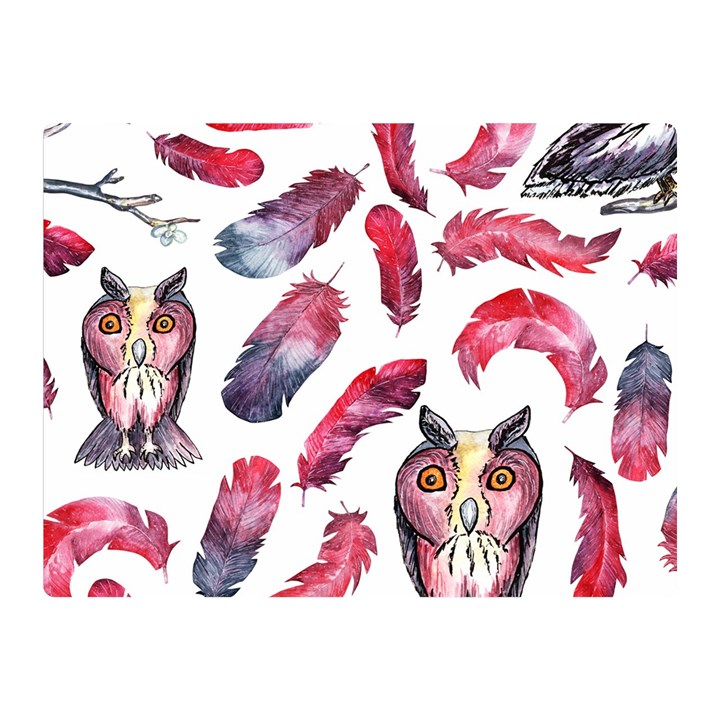 Boho Owl and Feather White Pattern Double Sided Flano Blanket (Mini) 