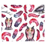 Boho Owl and Feather White Pattern Double Sided Flano Blanket (Small)  50 x40  Blanket Front