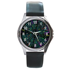 Colorful Geometric Electrical Line Block Grid Zooming Movement Round Metal Watch