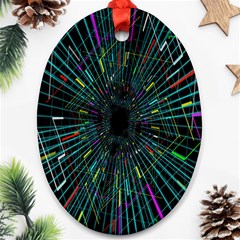 Colorful Geometric Electrical Line Block Grid Zooming Movement Ornament (oval)