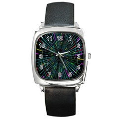 Colorful Geometric Electrical Line Block Grid Zooming Movement Square Metal Watch by Mariart