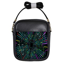 Colorful Geometric Electrical Line Block Grid Zooming Movement Girls Sling Bags by Mariart