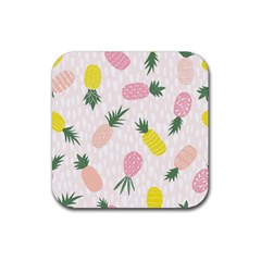 Pineapple Rainbow Fruite Pink Yellow Green Polka Dots Rubber Coaster (square) 