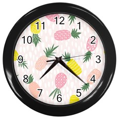 Pineapple Rainbow Fruite Pink Yellow Green Polka Dots Wall Clocks (black) by Mariart