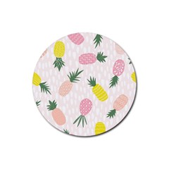 Pineapple Rainbow Fruite Pink Yellow Green Polka Dots Rubber Coaster (round)  by Mariart