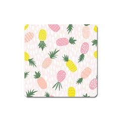 Pineapple Rainbow Fruite Pink Yellow Green Polka Dots Square Magnet by Mariart