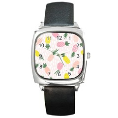 Pineapple Rainbow Fruite Pink Yellow Green Polka Dots Square Metal Watch by Mariart