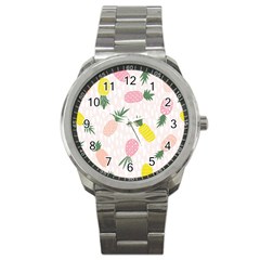 Pineapple Rainbow Fruite Pink Yellow Green Polka Dots Sport Metal Watch