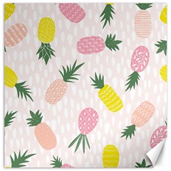 Pineapple Rainbow Fruite Pink Yellow Green Polka Dots Canvas 12  X 12  