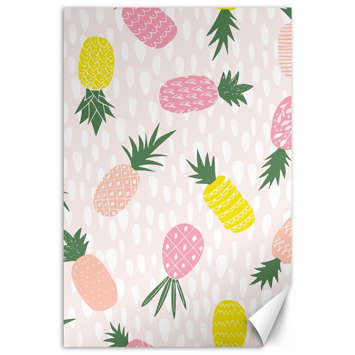 Pineapple Rainbow Fruite Pink Yellow Green Polka Dots Canvas 24  x 36 