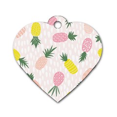 Pineapple Rainbow Fruite Pink Yellow Green Polka Dots Dog Tag Heart (one Side) by Mariart