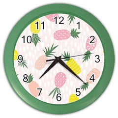 Pineapple Rainbow Fruite Pink Yellow Green Polka Dots Color Wall Clocks by Mariart