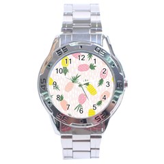 Pineapple Rainbow Fruite Pink Yellow Green Polka Dots Stainless Steel Analogue Watch by Mariart