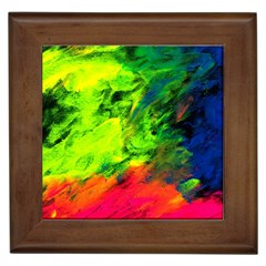 Neon Rainbow Green Pink Blue Red Painting Framed Tiles by Mariart