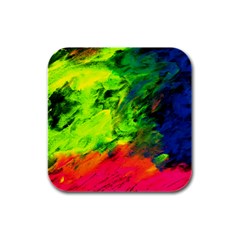 Neon Rainbow Green Pink Blue Red Painting Rubber Square Coaster (4 Pack) 