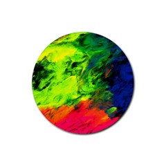 Neon Rainbow Green Pink Blue Red Painting Rubber Coaster (round) 