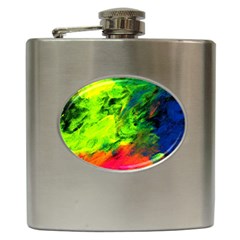 Neon Rainbow Green Pink Blue Red Painting Hip Flask (6 Oz) by Mariart