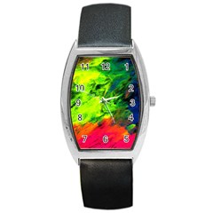 Neon Rainbow Green Pink Blue Red Painting Barrel Style Metal Watch