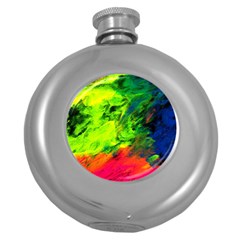 Neon Rainbow Green Pink Blue Red Painting Round Hip Flask (5 Oz) by Mariart