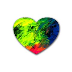 Neon Rainbow Green Pink Blue Red Painting Rubber Coaster (heart)  by Mariart