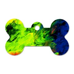 Neon Rainbow Green Pink Blue Red Painting Dog Tag Bone (two Sides)