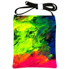 Neon Rainbow Green Pink Blue Red Painting Shoulder Sling Bags by Mariart