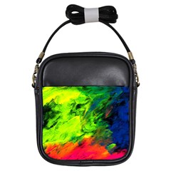 Neon Rainbow Green Pink Blue Red Painting Girls Sling Bags by Mariart