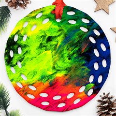 Neon Rainbow Green Pink Blue Red Painting Round Filigree Ornament (two Sides) by Mariart