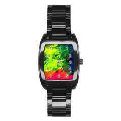 Neon Rainbow Green Pink Blue Red Painting Stainless Steel Barrel Watch by Mariart