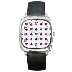 Playing Cards Hearts Diamonds Square Metal Watch by Mariart