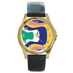 Rainbow Pink Yellow Bluw Green Rainbow Round Gold Metal Watch