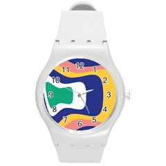 Rainbow Pink Yellow Bluw Green Rainbow Round Plastic Sport Watch (m)