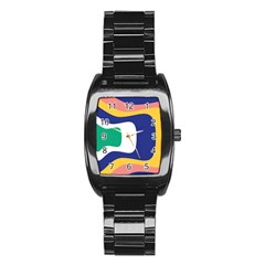 Rainbow Pink Yellow Bluw Green Rainbow Stainless Steel Barrel Watch