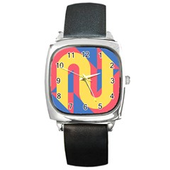 Rainbow Sign Yellow Red Blue Retro Square Metal Watch