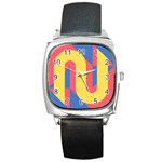 Rainbow Sign Yellow Red Blue Retro Square Metal Watch Front