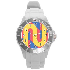 Rainbow Sign Yellow Red Blue Retro Round Plastic Sport Watch (l)