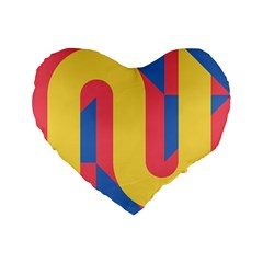 Rainbow Sign Yellow Red Blue Retro Standard 16  Premium Flano Heart Shape Cushions