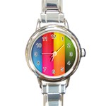 Rainbow Stripes Vertical Lines Colorful Blue Pink Orange Green Round Italian Charm Watch Front