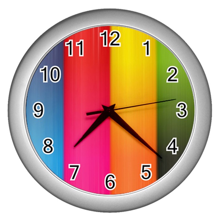 Rainbow Stripes Vertical Lines Colorful Blue Pink Orange Green Wall Clocks (Silver) 