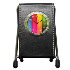 Rainbow Stripes Vertical Lines Colorful Blue Pink Orange Green Pen Holder Desk Clocks by Mariart