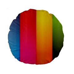 Rainbow Stripes Vertical Lines Colorful Blue Pink Orange Green Standard 15  Premium Round Cushions