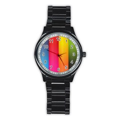 Rainbow Stripes Vertical Lines Colorful Blue Pink Orange Green Stainless Steel Round Watch by Mariart