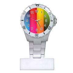 Rainbow Stripes Vertical Lines Colorful Blue Pink Orange Green Plastic Nurses Watch by Mariart