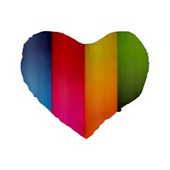 Rainbow Stripes Vertical Lines Colorful Blue Pink Orange Green Standard 16  Premium Flano Heart Shape Cushions